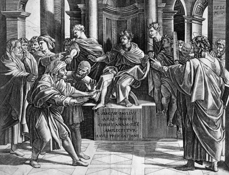 Raphael’s painting “The Blinding of Elymas,” depicting the sorcerer Elymas struck blind before the Roman governor Sergius Paulus