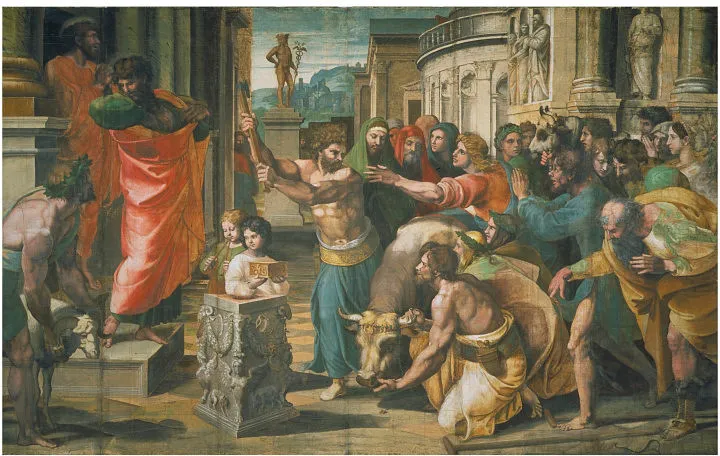 Raphael’s painting “The Sacrifice at Lystra,” depicting the crowd attempting to worship Paul and Barnabas as gods