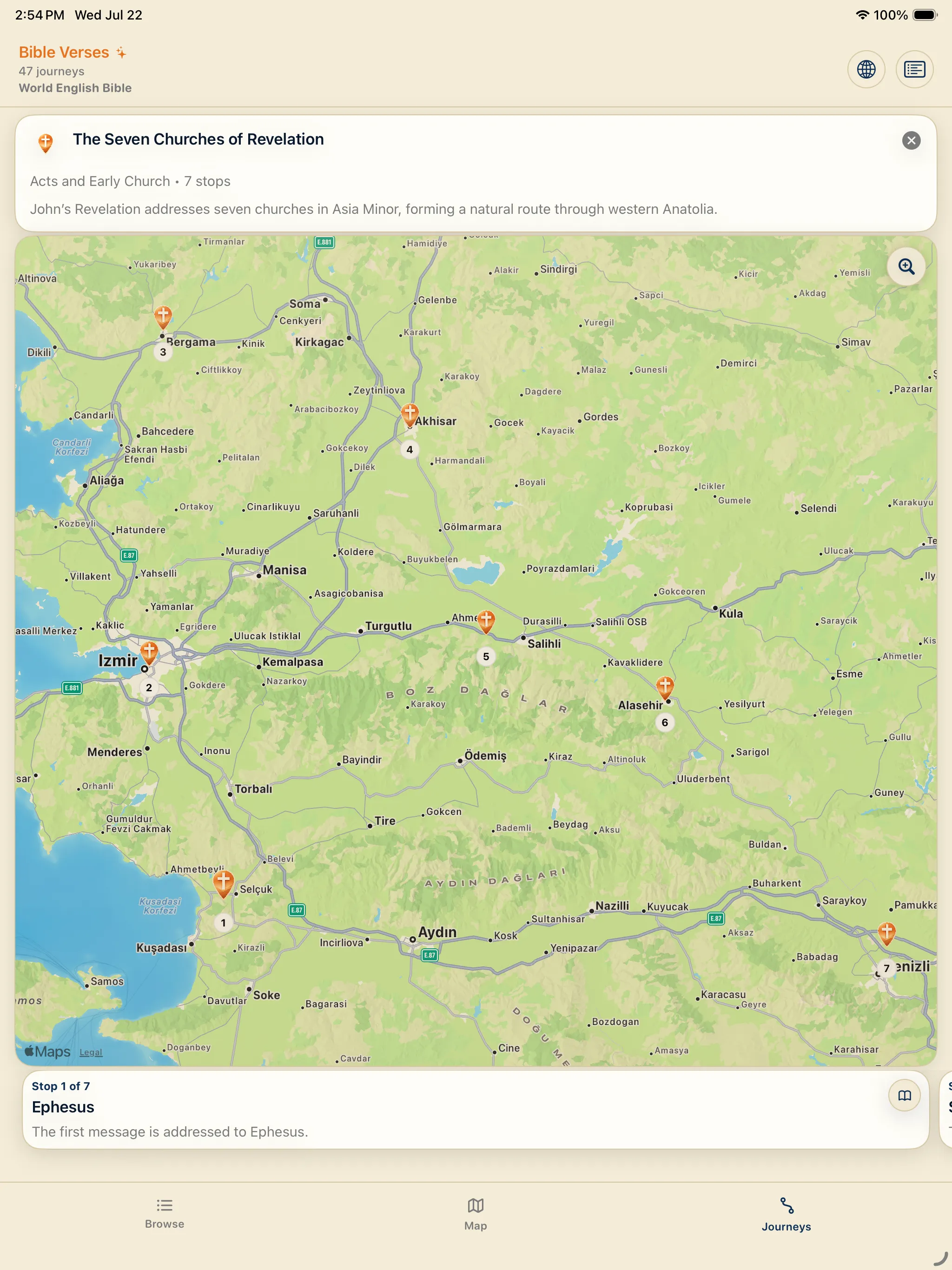 Seven Churches of Revelation as it appears in Bible Map Explorer